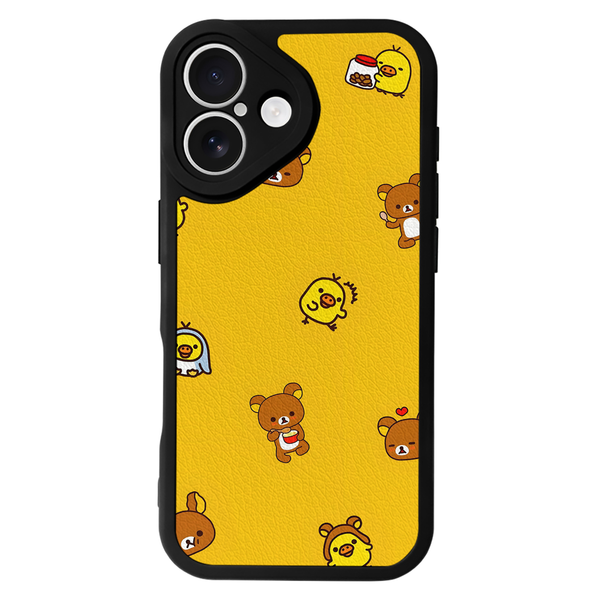 （画像用） リラックマ リラックマ キイロイトリ Rilakkuma Korilakkuma Kiiroitori 【iPhone 16シリーズ対応】シリコンスマホケース（レザー調） 材質：シリコン